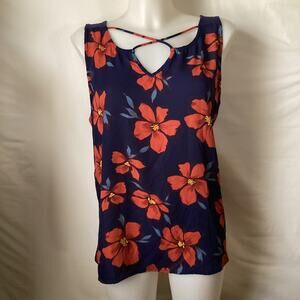 3071 NWOT Fortune + Ivy Split Neck Sleeveless Blouse Blue Floral Extra Large
